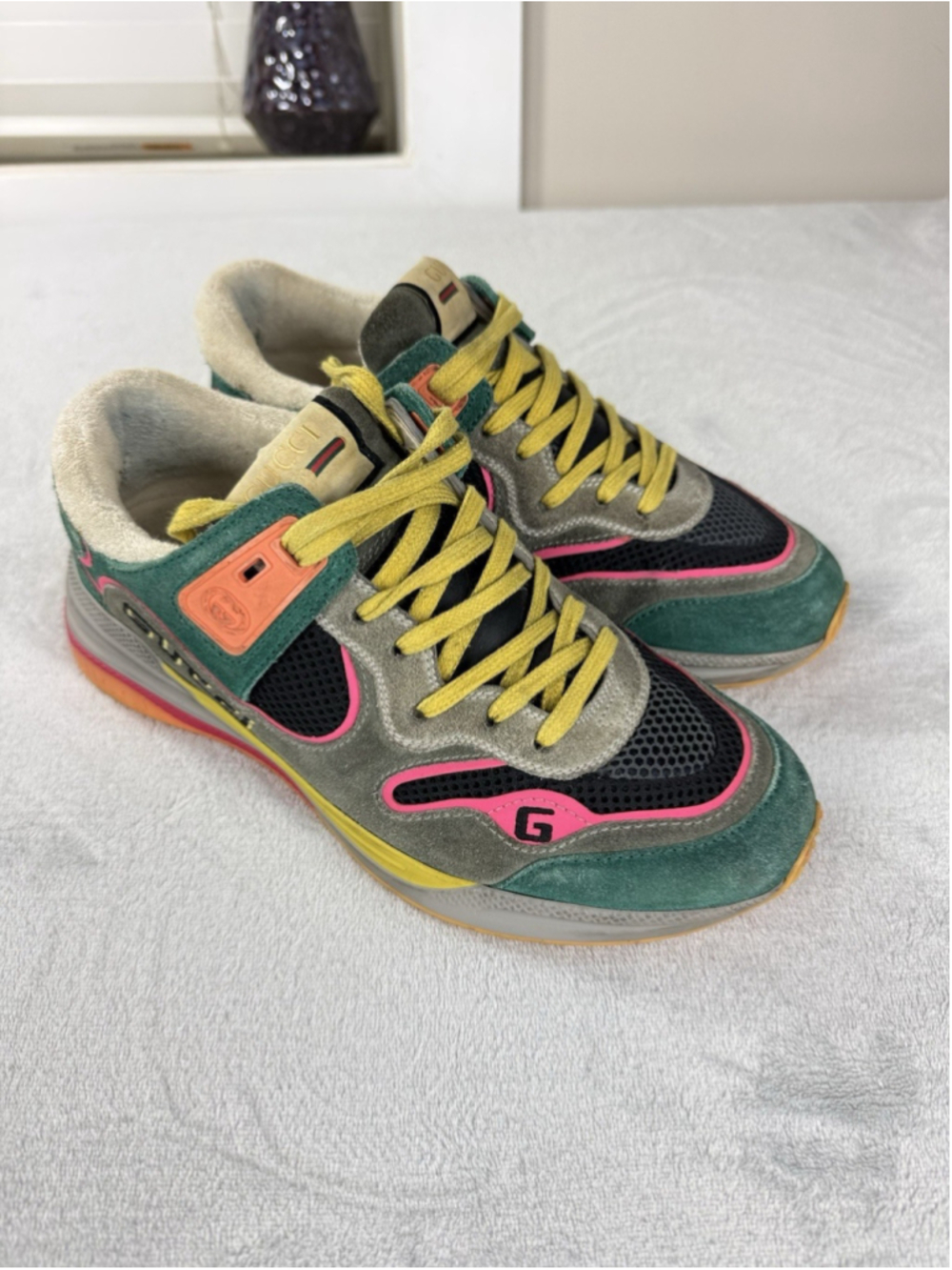 Gucci Ultrapace Green Teal Sneakers Women's Sz 8.5 US/5.5 UK/38.5 EU Made Italy